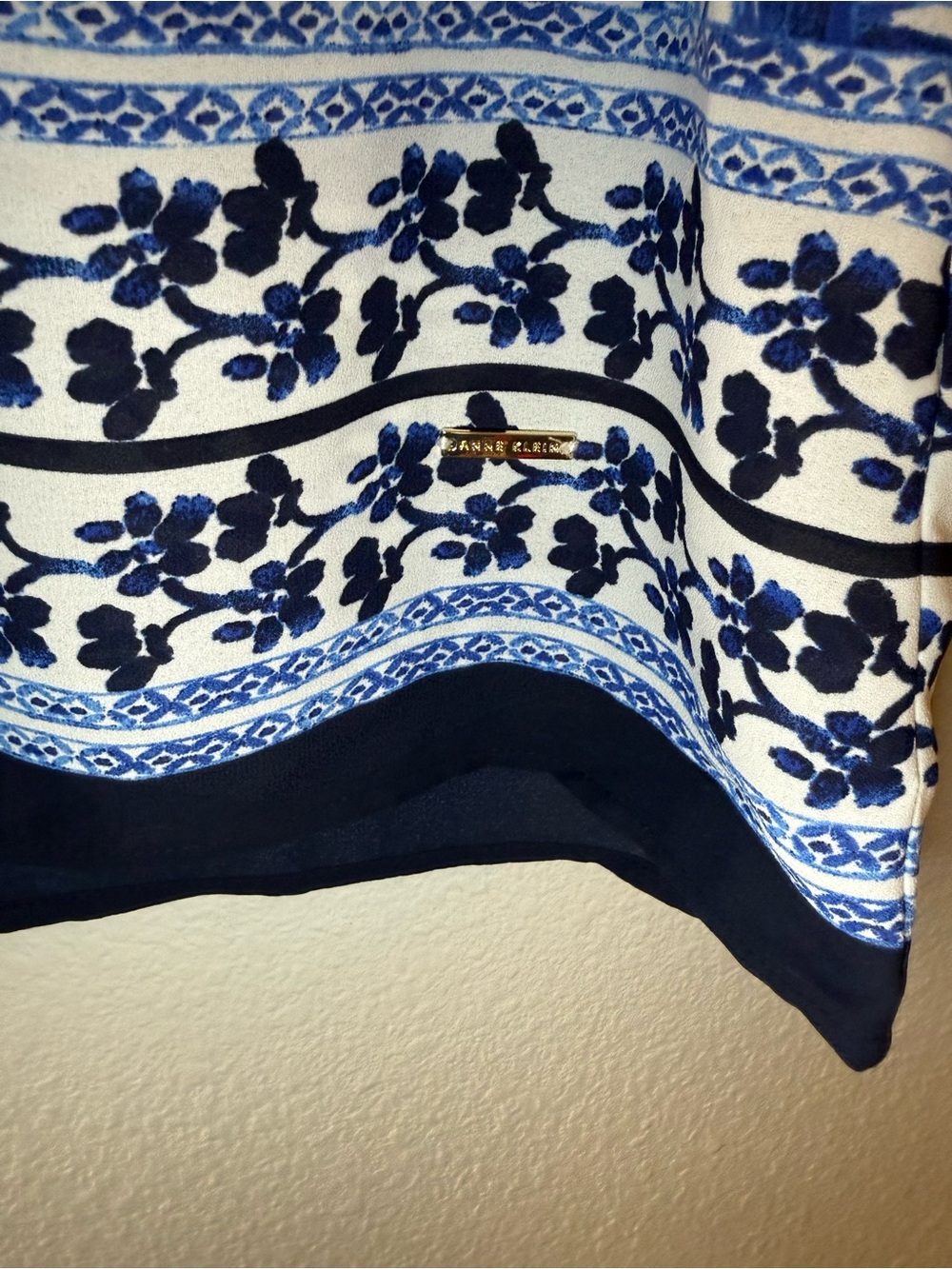 Anne Klein White and Blue Floral Sleeveless Tie-Neck Camisole - Picture 3 of 7